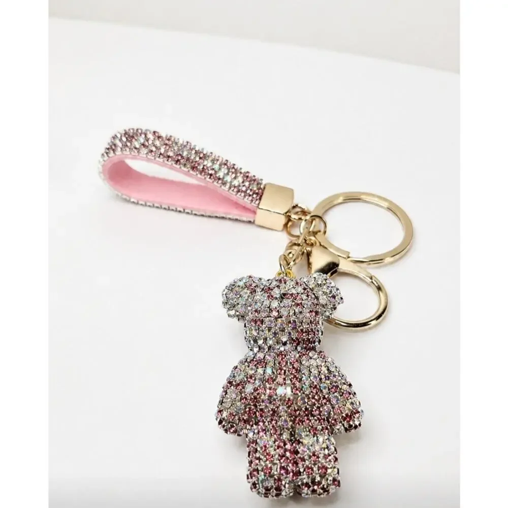 Rhinestone Pink AB Teddy Bear Bag Charm New